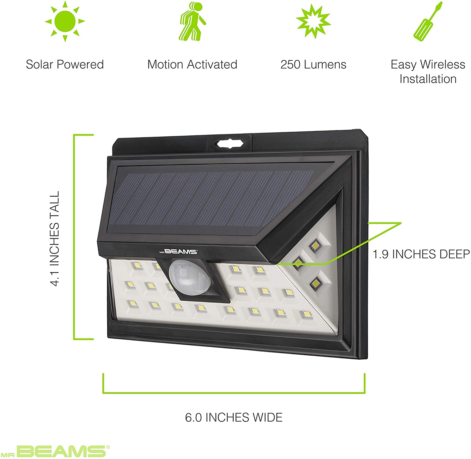 Mr. Beams Solar Wedge Plus 24, LED Outdoor Motion Sensor Wall Light, FOB KS