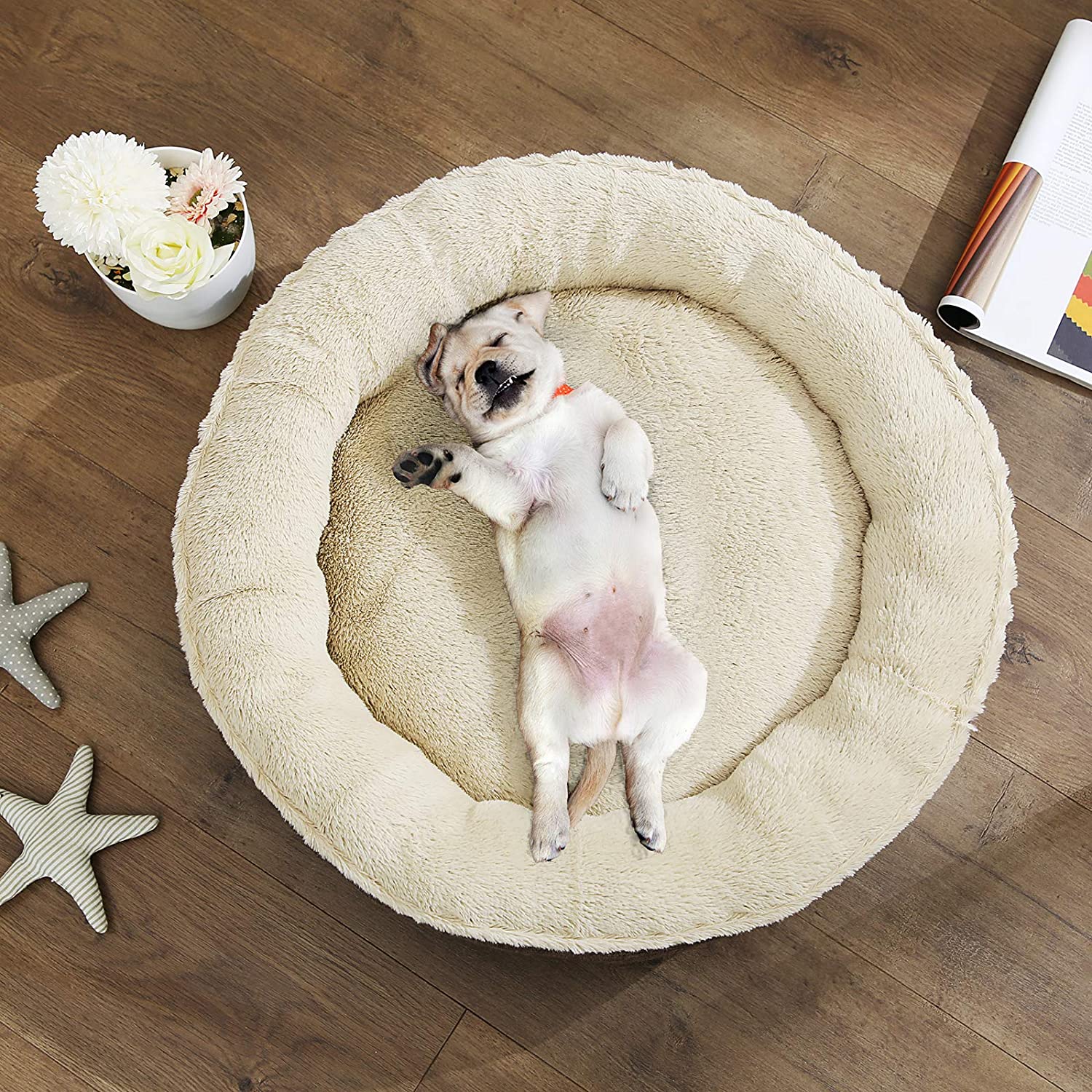 Feandrea Plush Dog/Cat Bed, 22"x5", Grey, FOB KS