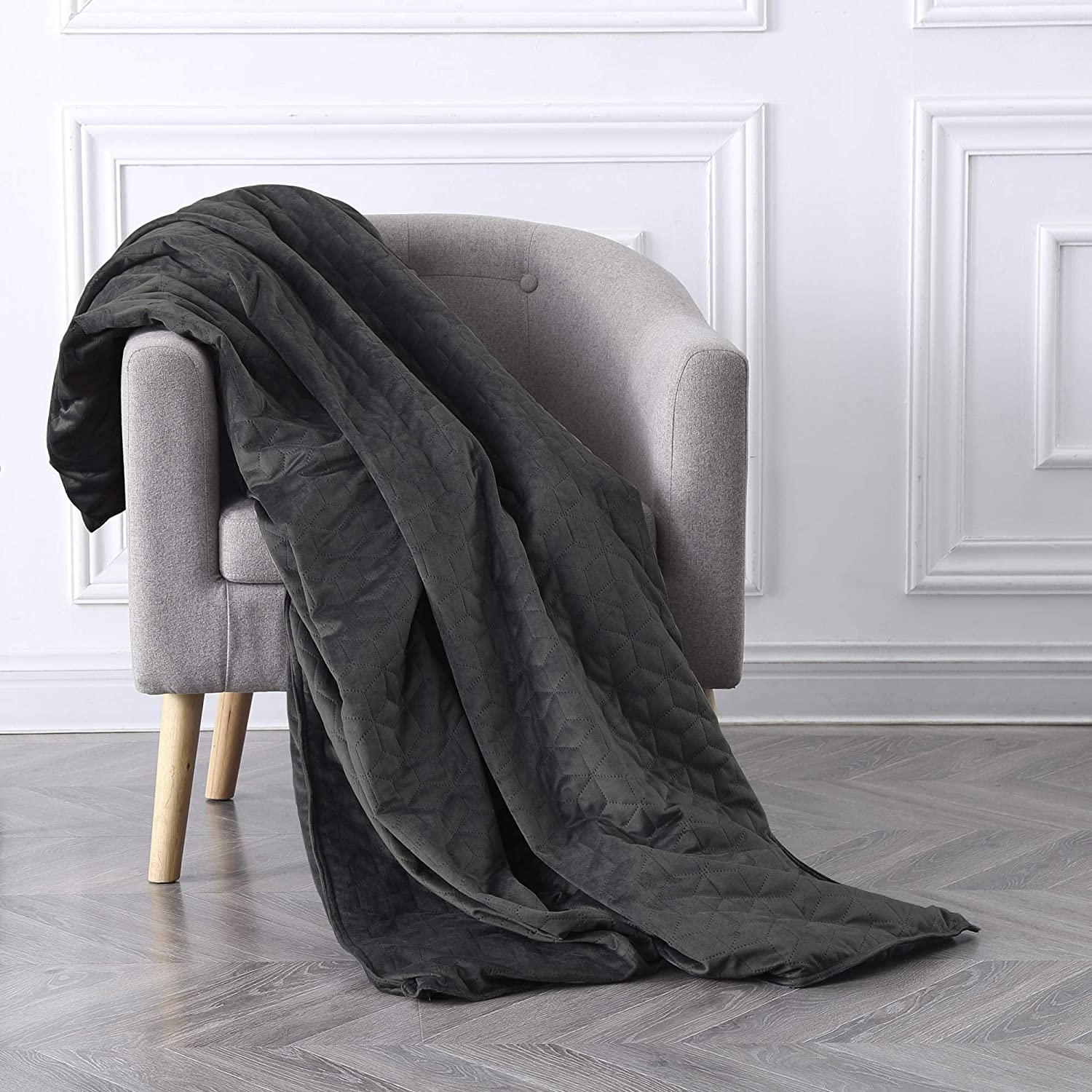 Blanquil Quilted Weighted Small Square Blanket with Removeable Cover, Charcoal, 15-20 lbs, FOB KS