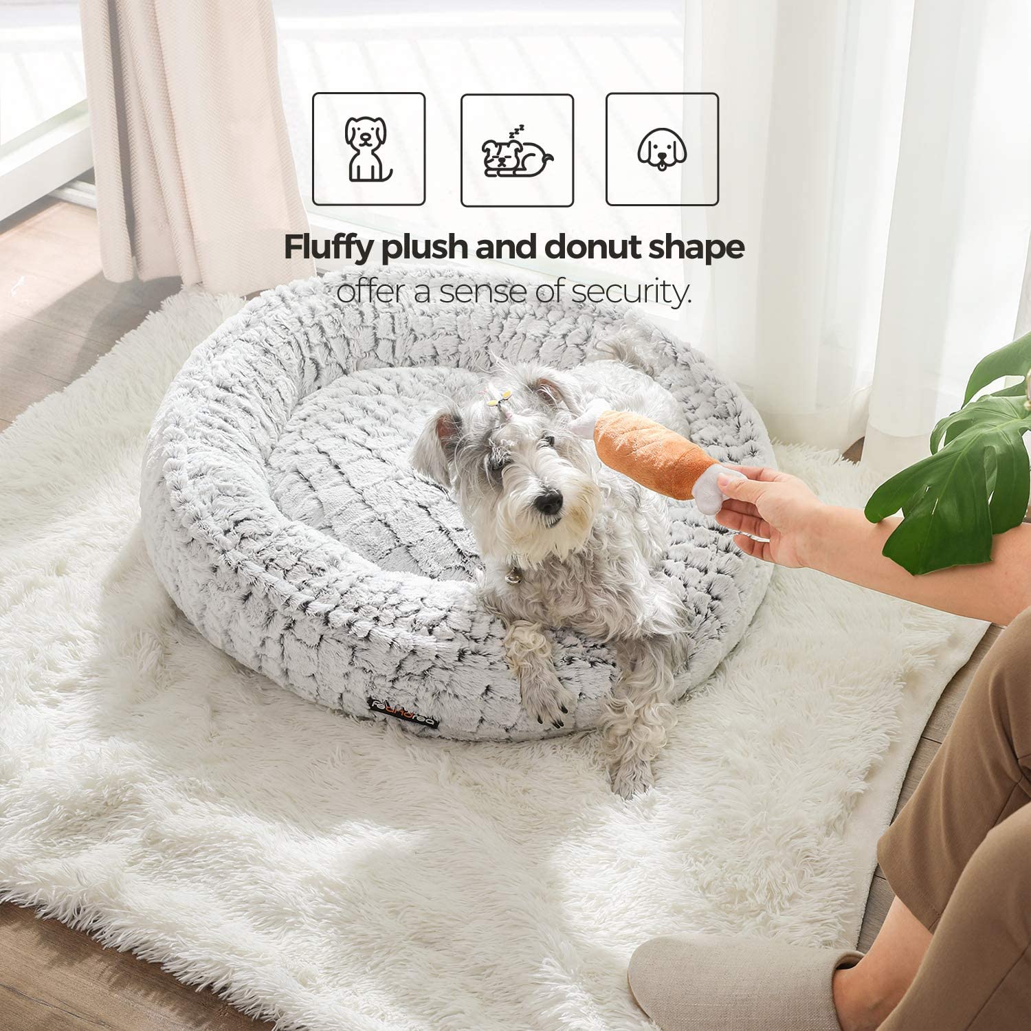Feandrea Plush Dog/Cat Bed, 30"x8.7", Light Grey, FOB KS