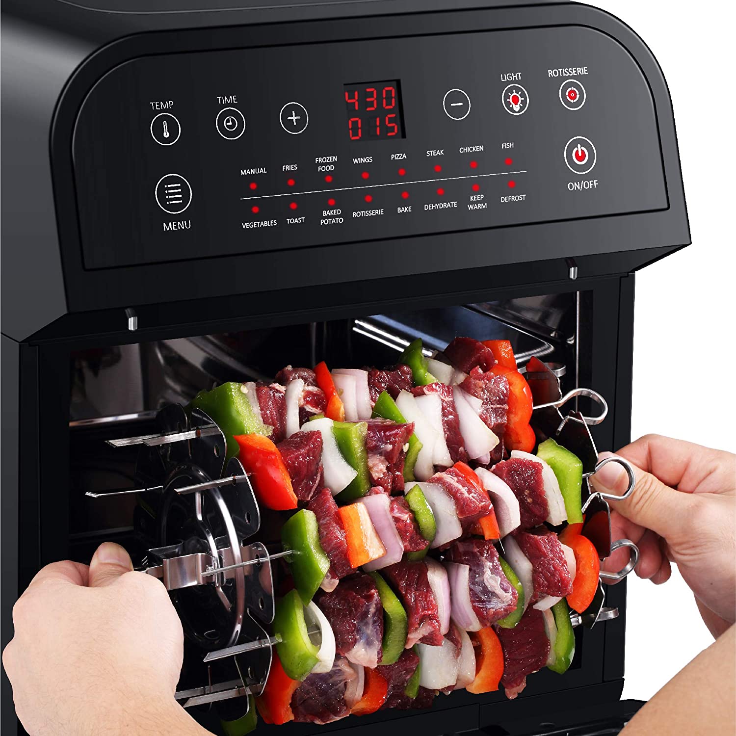 GoWISE USA Deluxe 12.7-Quarts 15-in-1 Electric Air Fryer Oven with Rotisserie and Dehydrator + 50 Recipes QT, Black/Silver, FOB KS