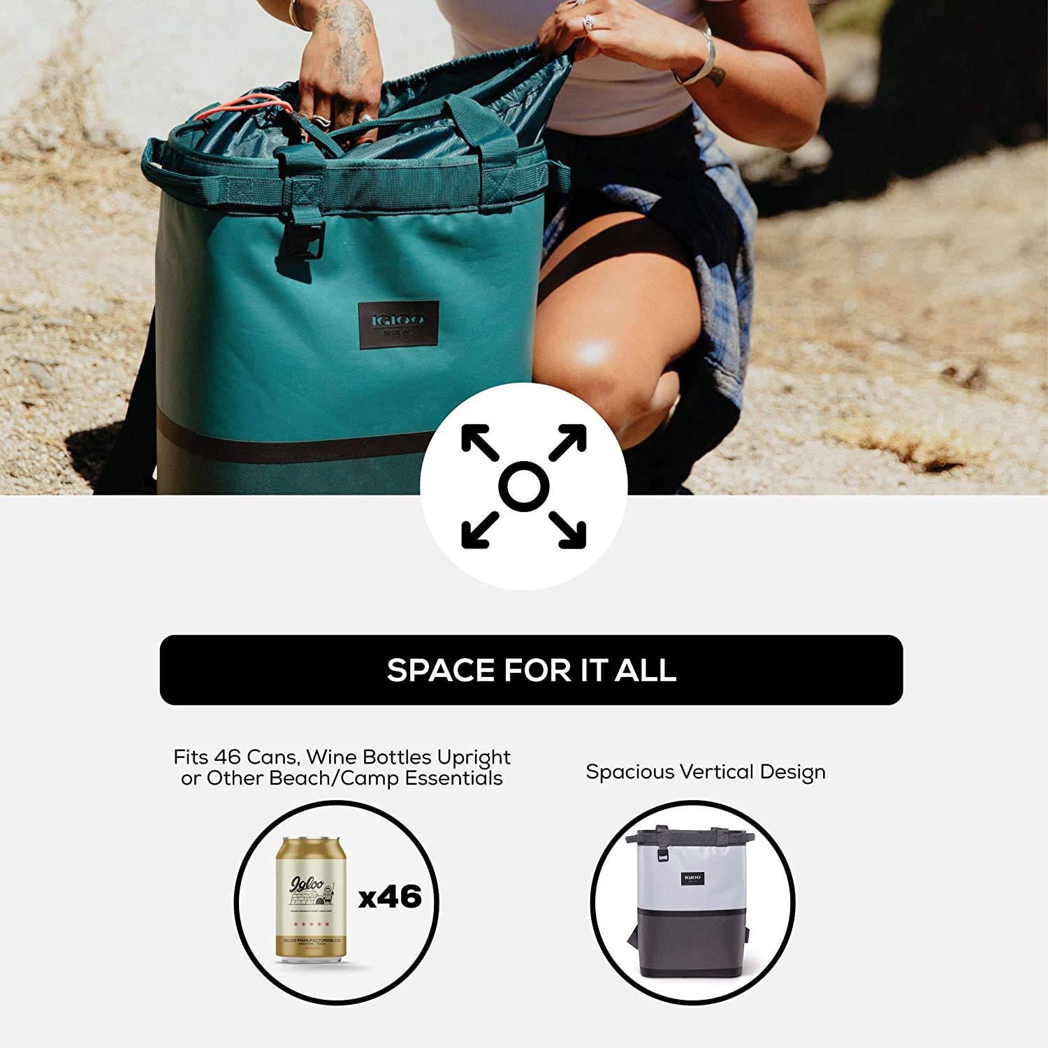 Igloo Reactor Portable 46 Can Cinch Backpack Cooler Bag, Deep Teal, Plain Brown Box, FOB KS