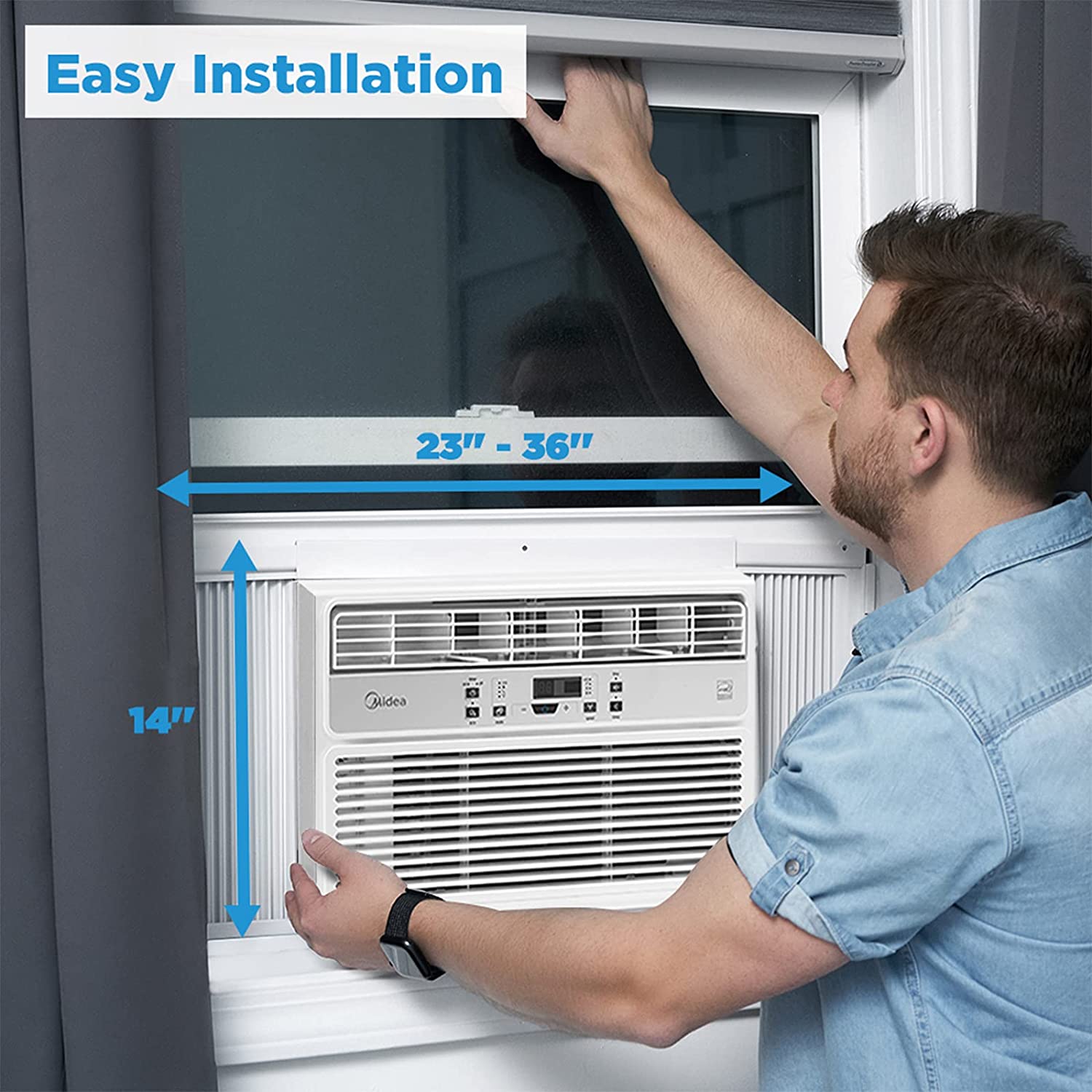 MIDEA EasyCool Window Air Conditioner - Cooling, Dehumidifier, Fan with remote control - 10,000 BTU, Rooms up to 450 Sq. Ft. (MAW10R1BWT Model)