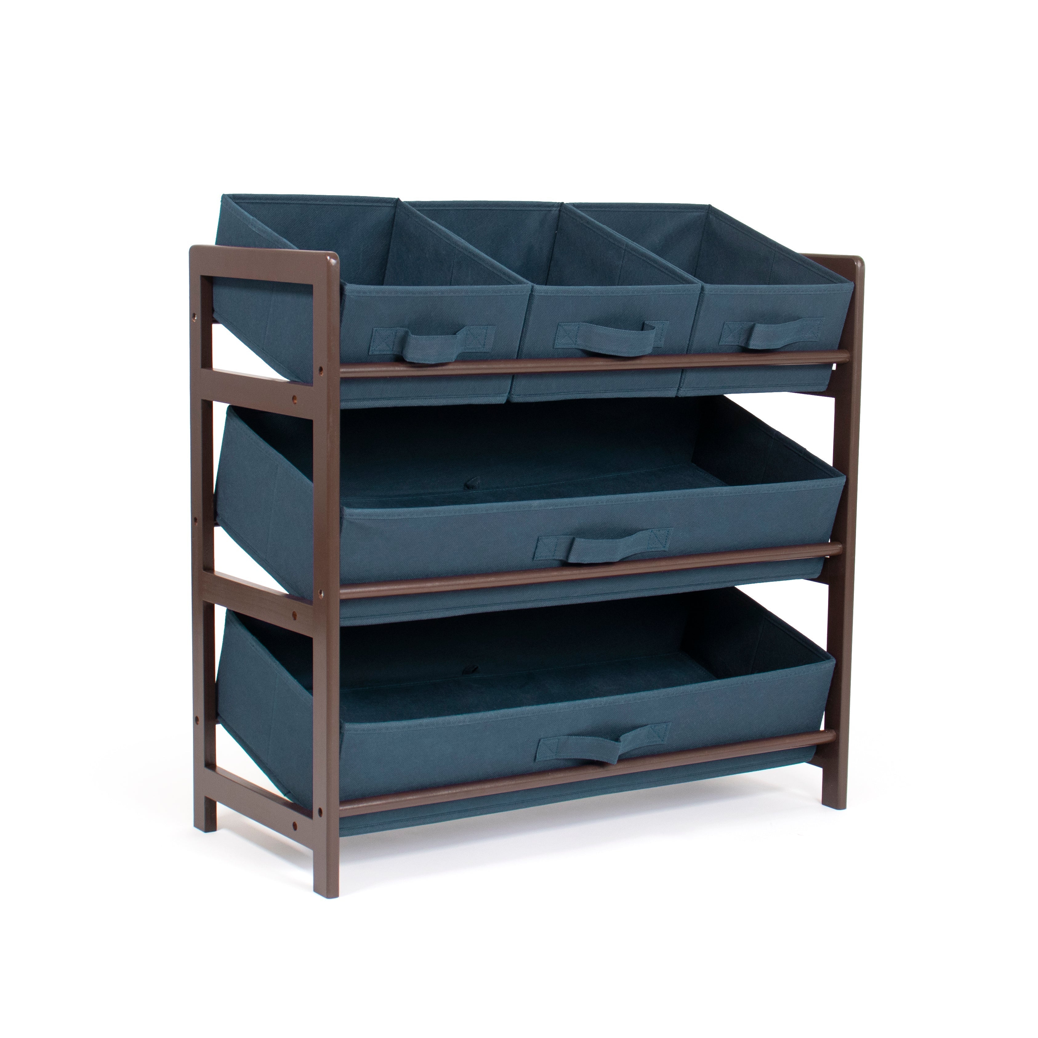 Humble Crew Oslo Compact Fabric Bin Organizer, 3 Small Bins & 2 Large Bins, Dark Pine & Grey or Dark Pine & Navy
