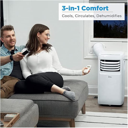 Midea 8,000 BTU ASHRAE (5,000 BTU DOE) 115V Portable Air Conditioner with Comfort Sense Remote, White, MAP05R1WWT