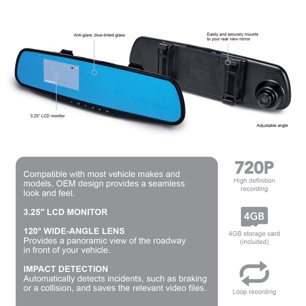Pilot Automotive Rearview Mirror Dash Camera, FOB KS