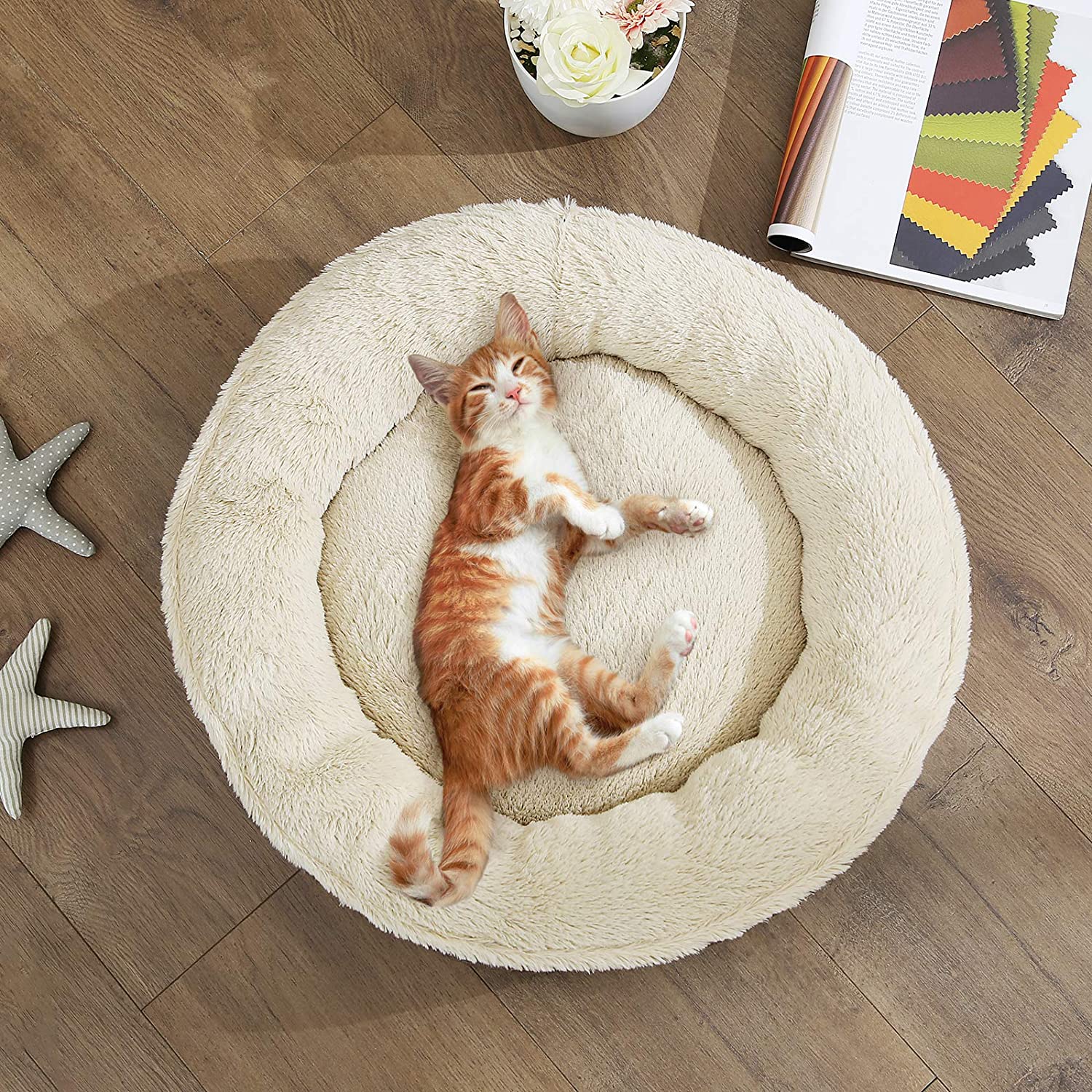 Feandrea Plush Dog/Cat Bed, 26"x5", Dark Grey, FOB KS