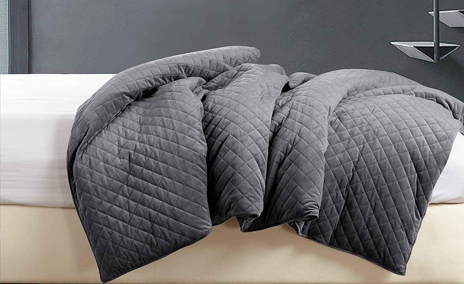 Blanquil Quilted Weighted Small Square Blanket with Removeable Cover, Charcoal, 15-20 lbs, FOB KS