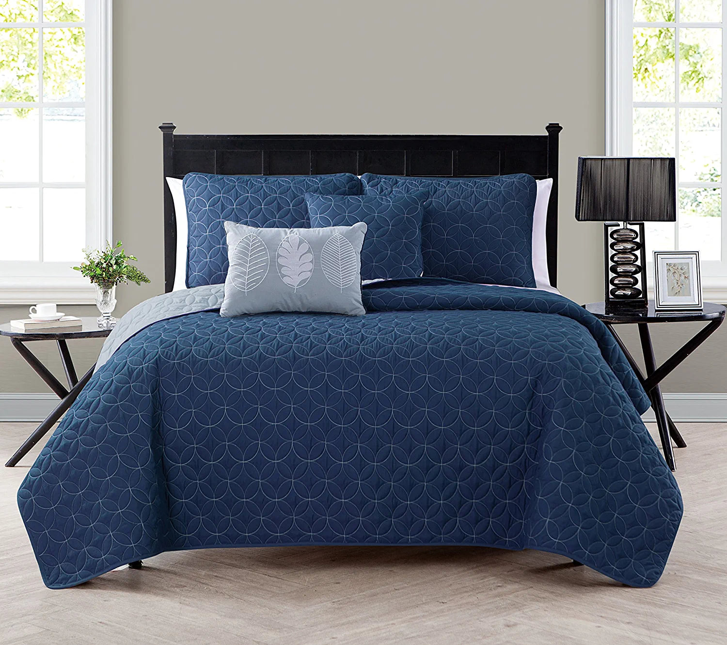 VCNY Home 5 Piece Hayden Quilt Set, Navy/Grey, FOB KS
