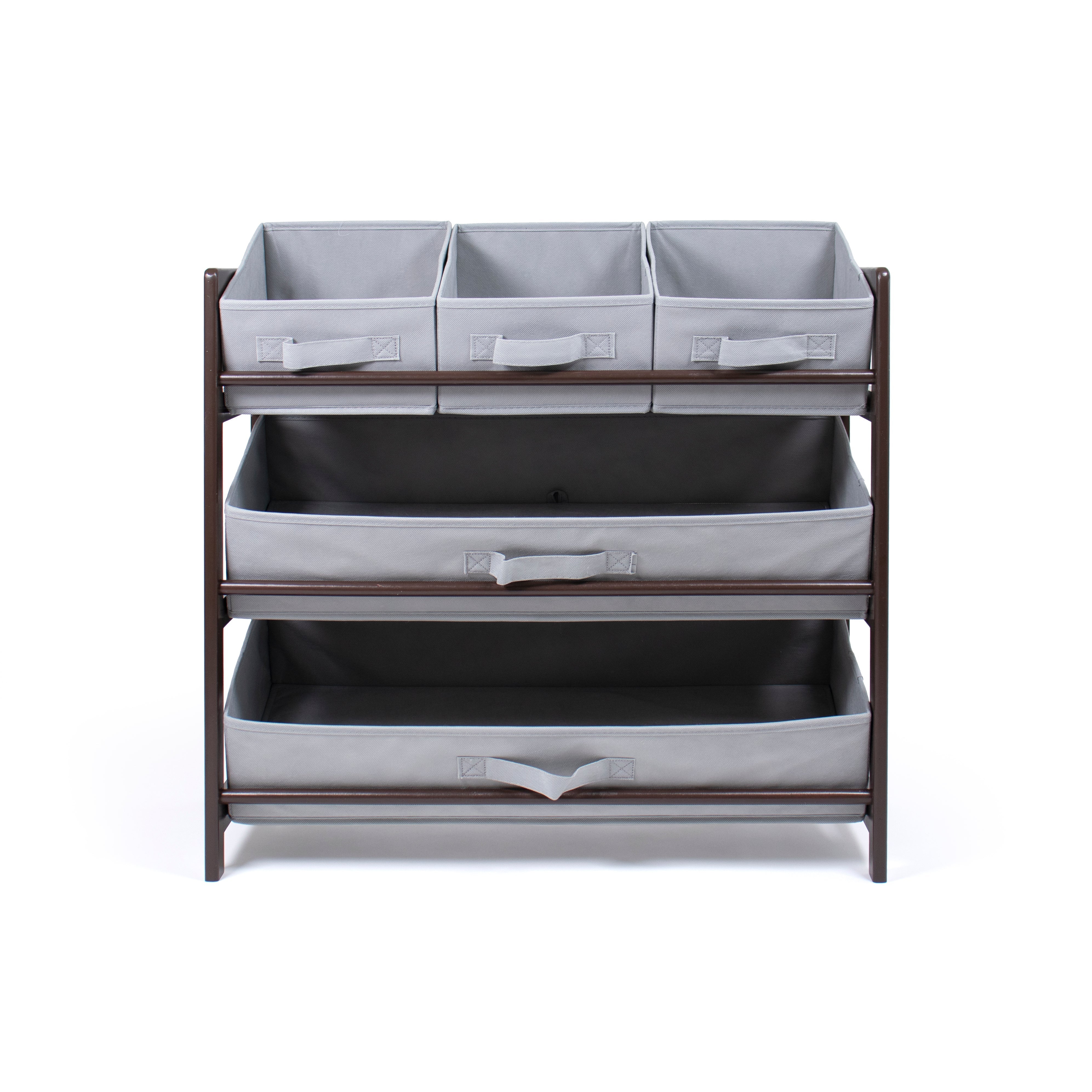 Humble Crew Oslo Compact Fabric Bin Organizer, 3 Small Bins & 2 Large Bins, Dark Pine & Grey or Dark Pine & Navy