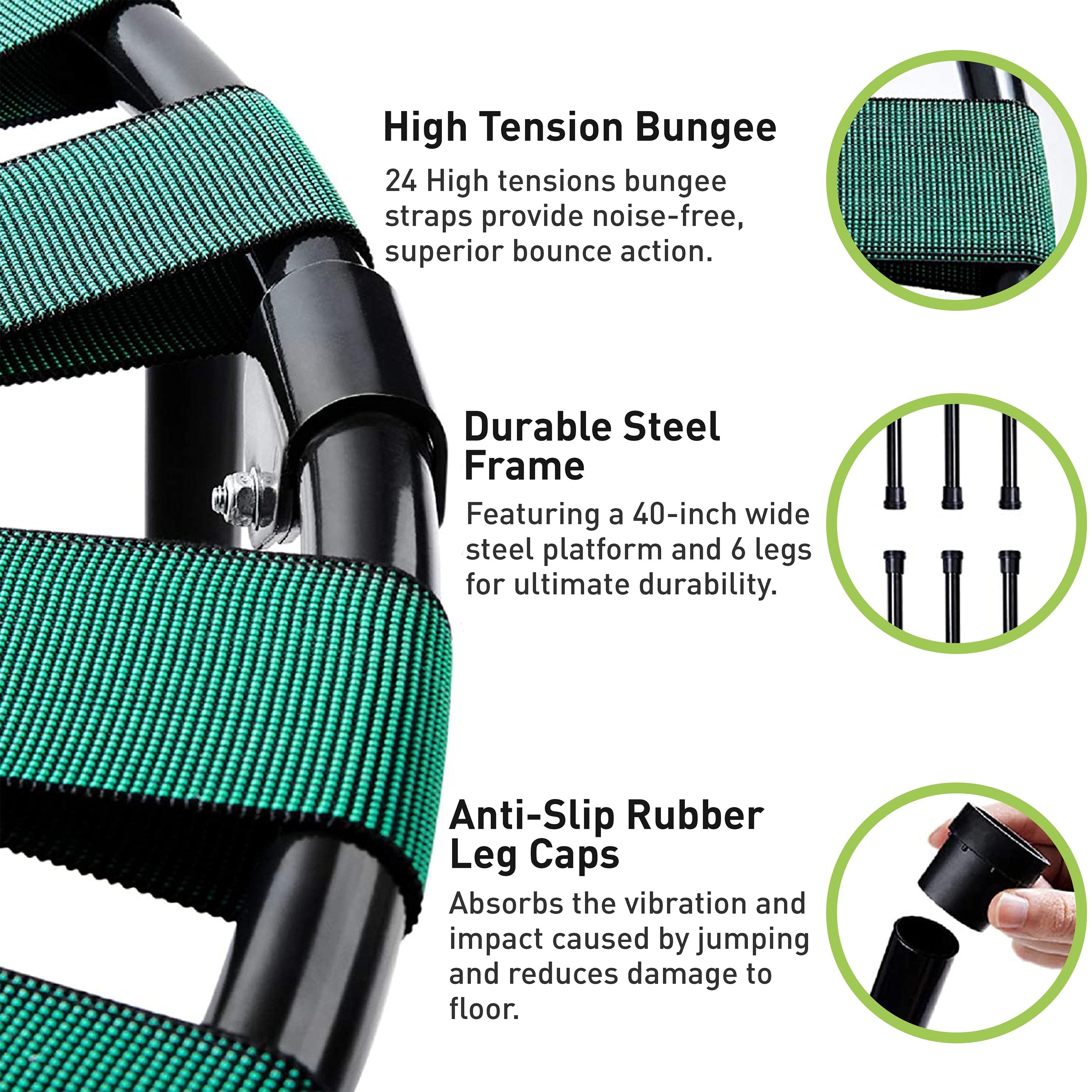 Pure Fun 40-inch Bungee Exercise Trampoline with Handrail, Black, 300Lb Weight Limit