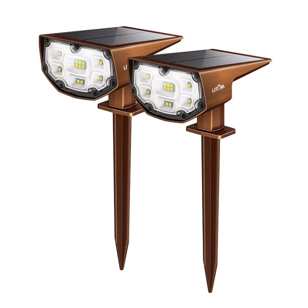 LITOM 12 LED Solar Landscape Spotlights, Bronze, 2 Pack, FOB KS