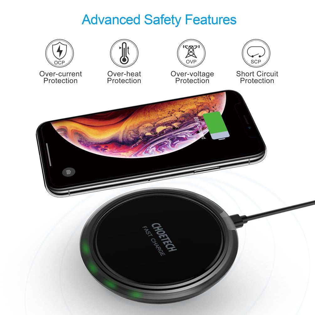 Choetech Qi Certified 7.5W Fast Wireless Charger, FOB KS