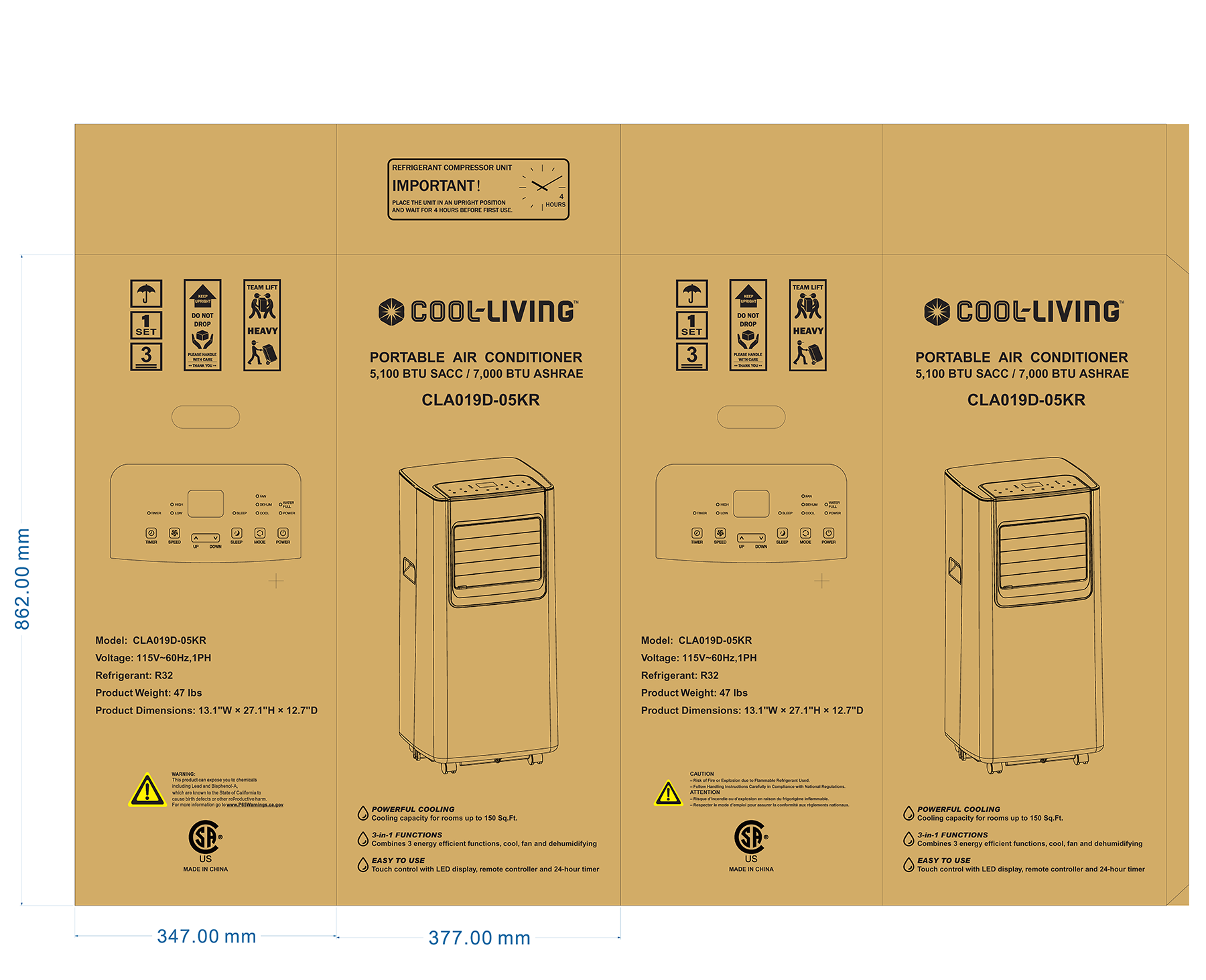 Cool-Living 5100 BTU SACC 7000 BTU ASHRAE Portable Air Conditioner, FOB KS