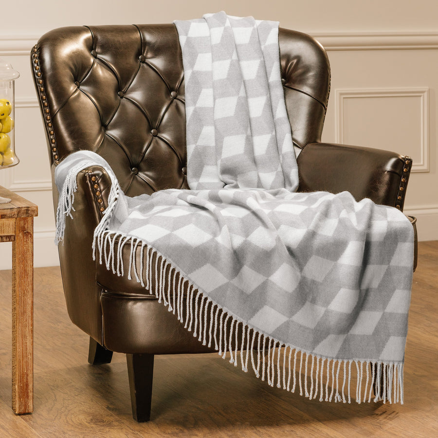 Chanasya Geometric Cube Fringe Throw Blanket, FOB KS