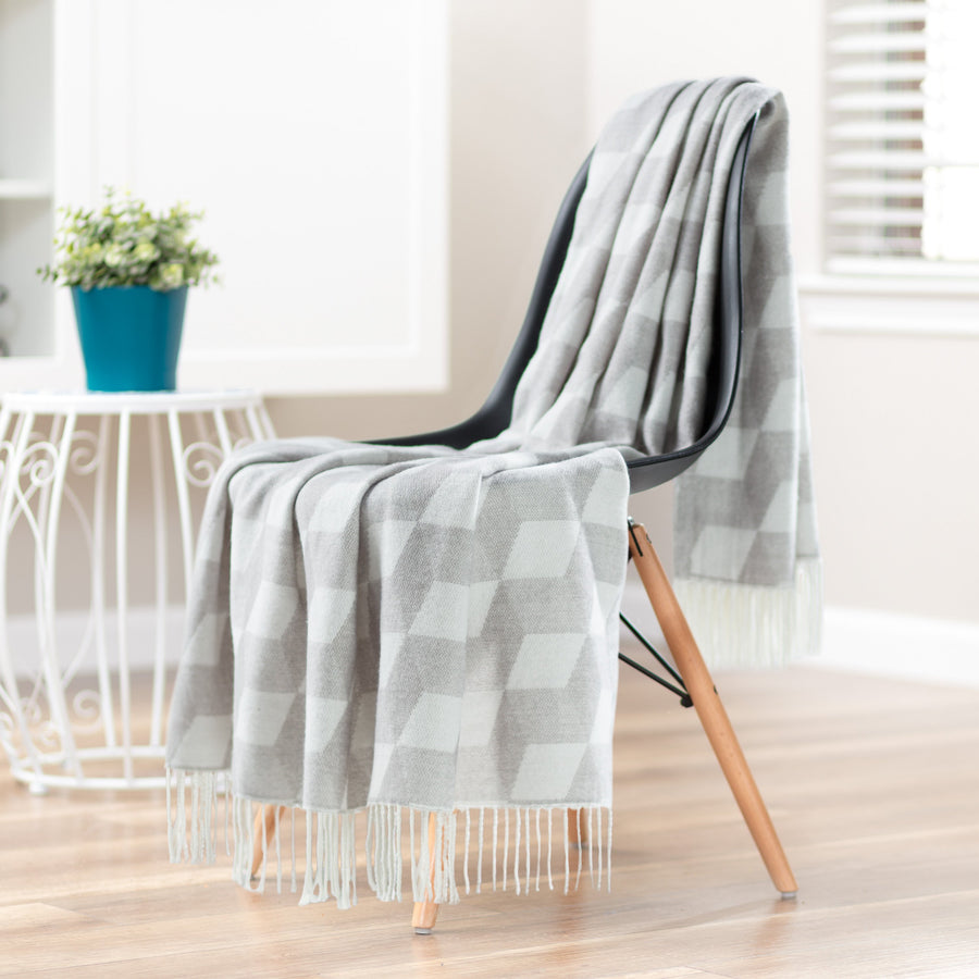 Chanasya Geometric Cube Fringe Throw Blanket, FOB KS