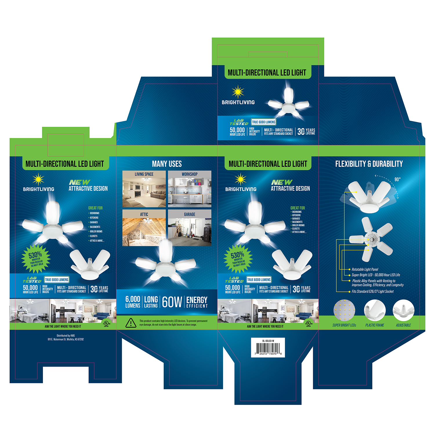 BRIGHTLIVING Multi-Directional 5 Leaf LED Ceiling Light, FOB KS