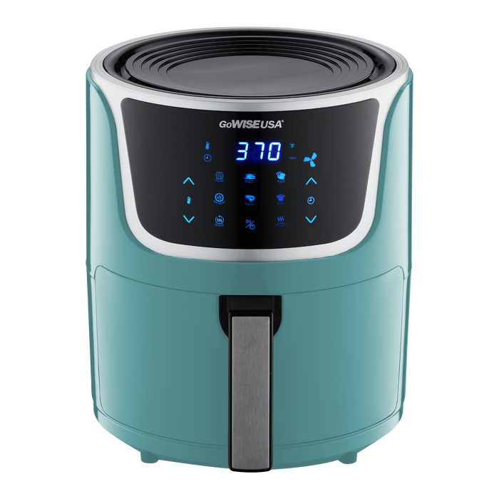 GoWISE USA 5 qt. Mint/Silver Electric Air Fryer with Digital Touchscreen and Recipe Book, FOB KS