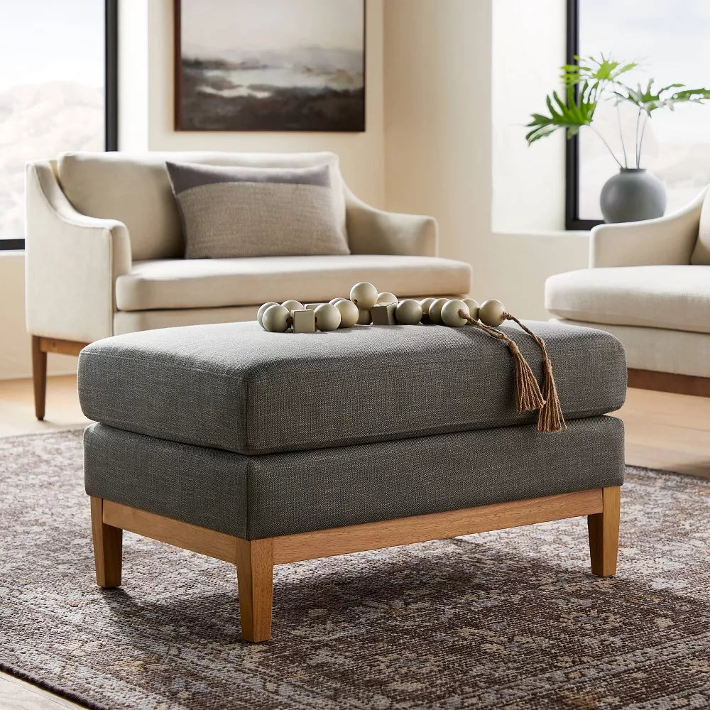 Threshold Woodland Hills Wood Base Large Ottoman designed with Studio McGee, FOB KS