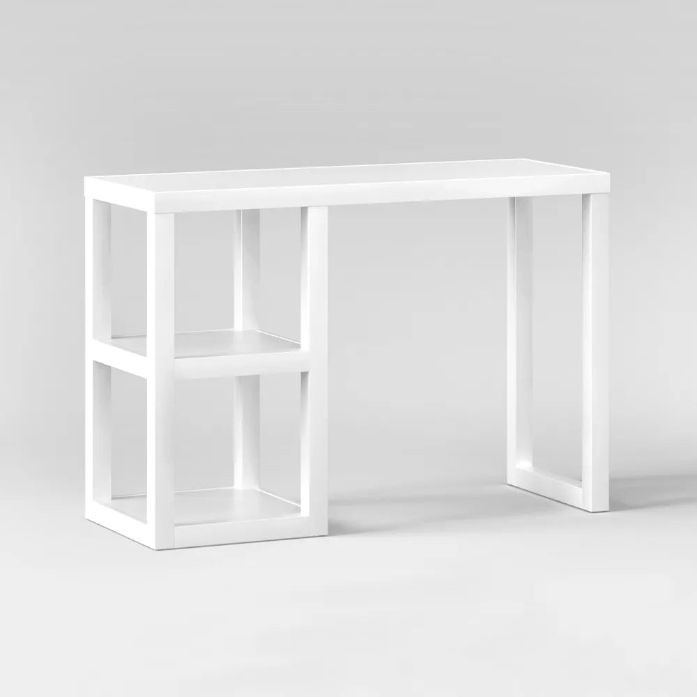 Threshold Wood Writing Desk with Storage, White, FOB KS