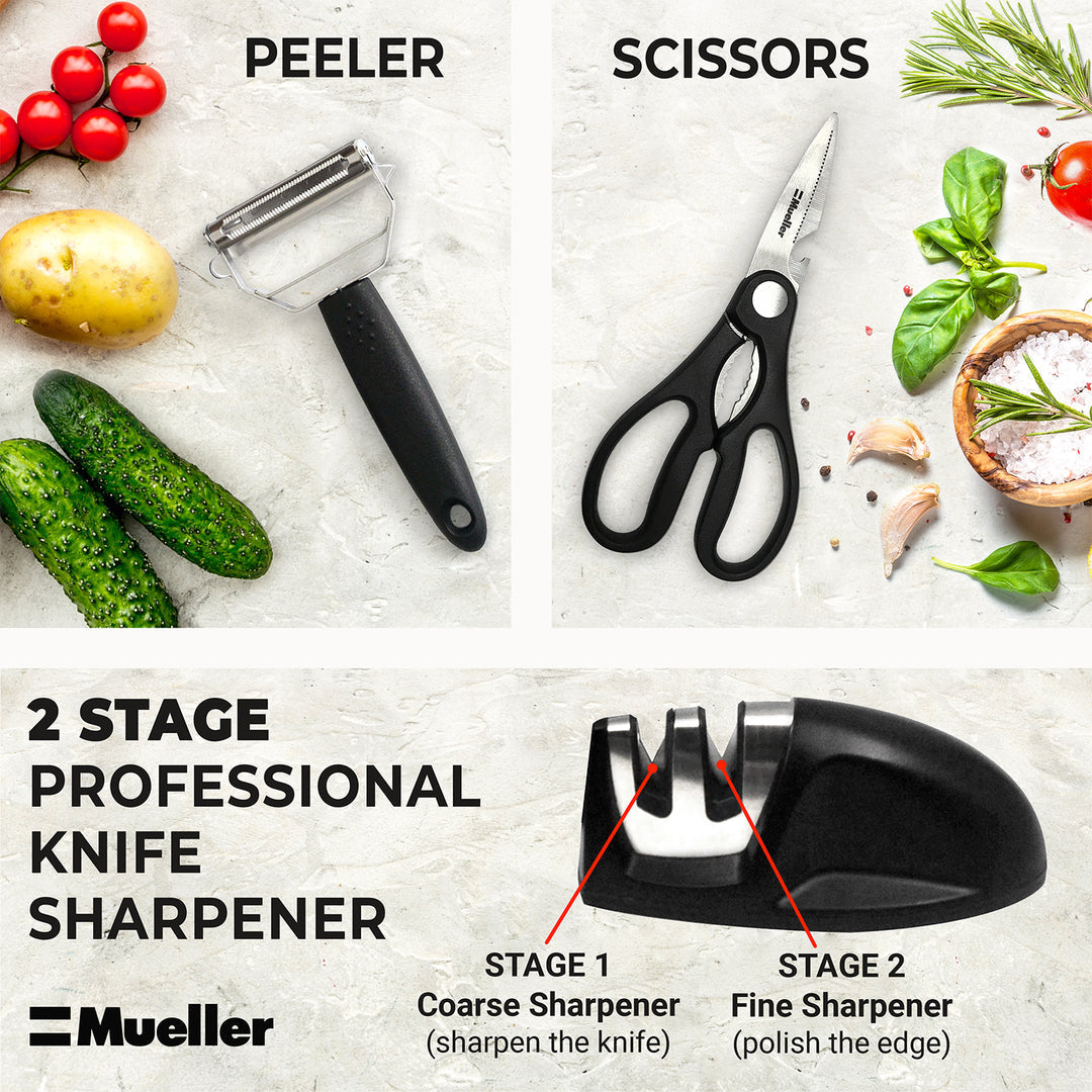 Mueller Premium Stainless Steel Knife Set & Block - 17 Piece, FOB KS