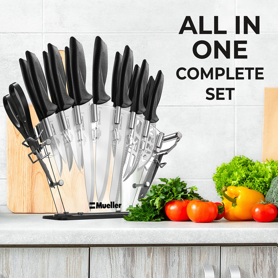 Mueller Premium Stainless Steel Knife Set & Block - 17 Piece, FOB KS