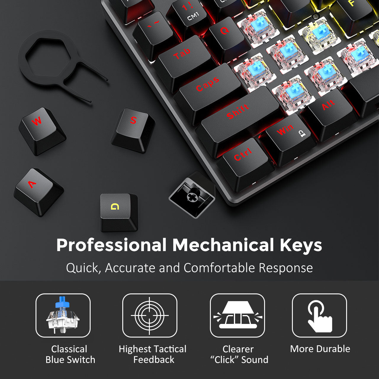 PICTEK Mechanical Gaming Keyboard With Blue Switches-Black, FOB KS