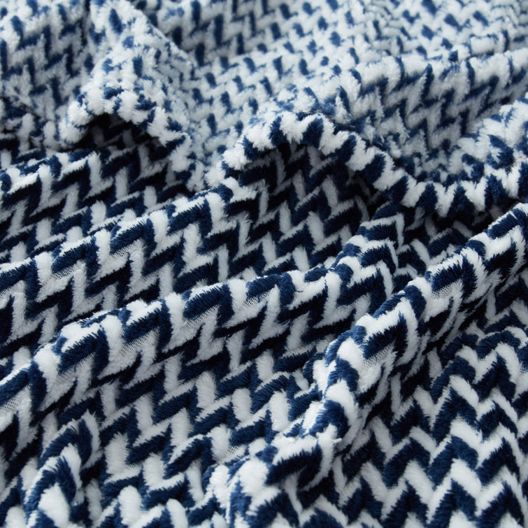 Perry Ellis Portfolio Enzo Chevron Jacquard Blanket Blue, FOB KS