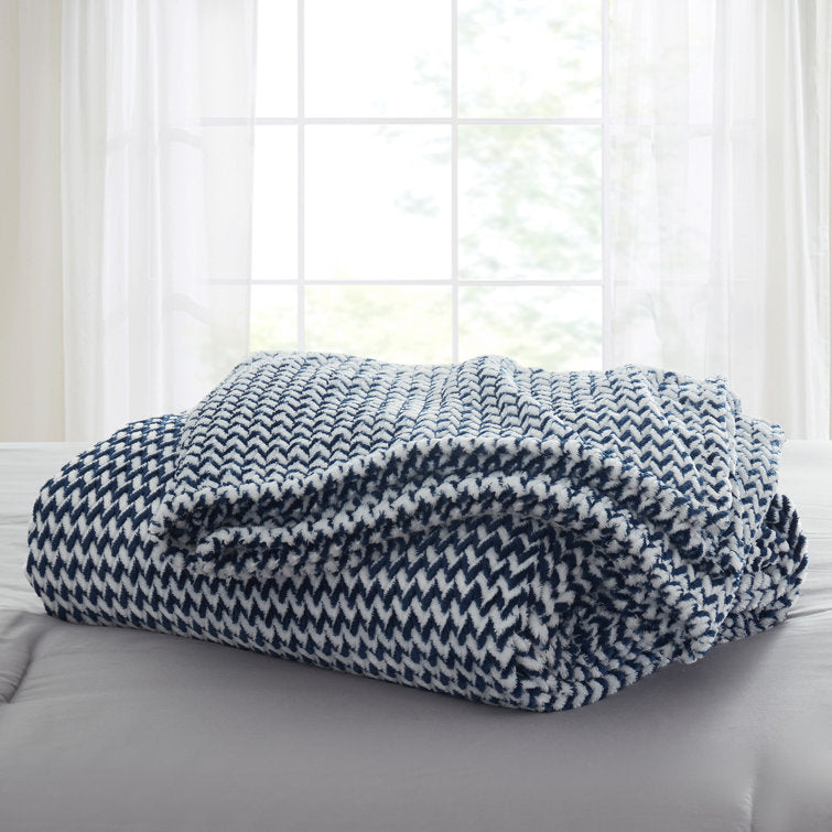 Perry Ellis Portfolio Enzo Chevron Jacquard Blanket Blue, FOB KS