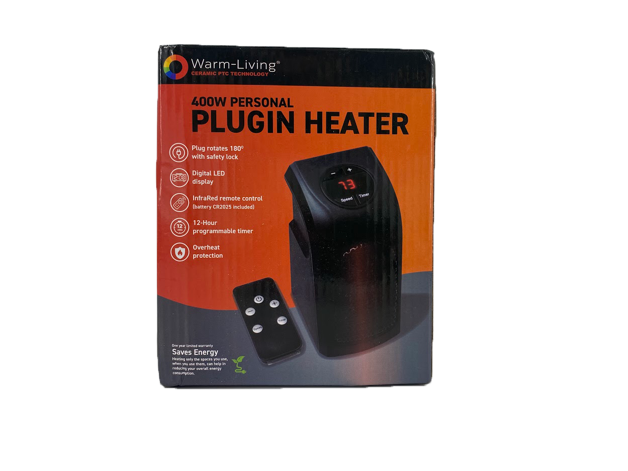 Warm-Living 400W Personal Digital Programmable Plugin Heater With Remote,  Black, FOB KS