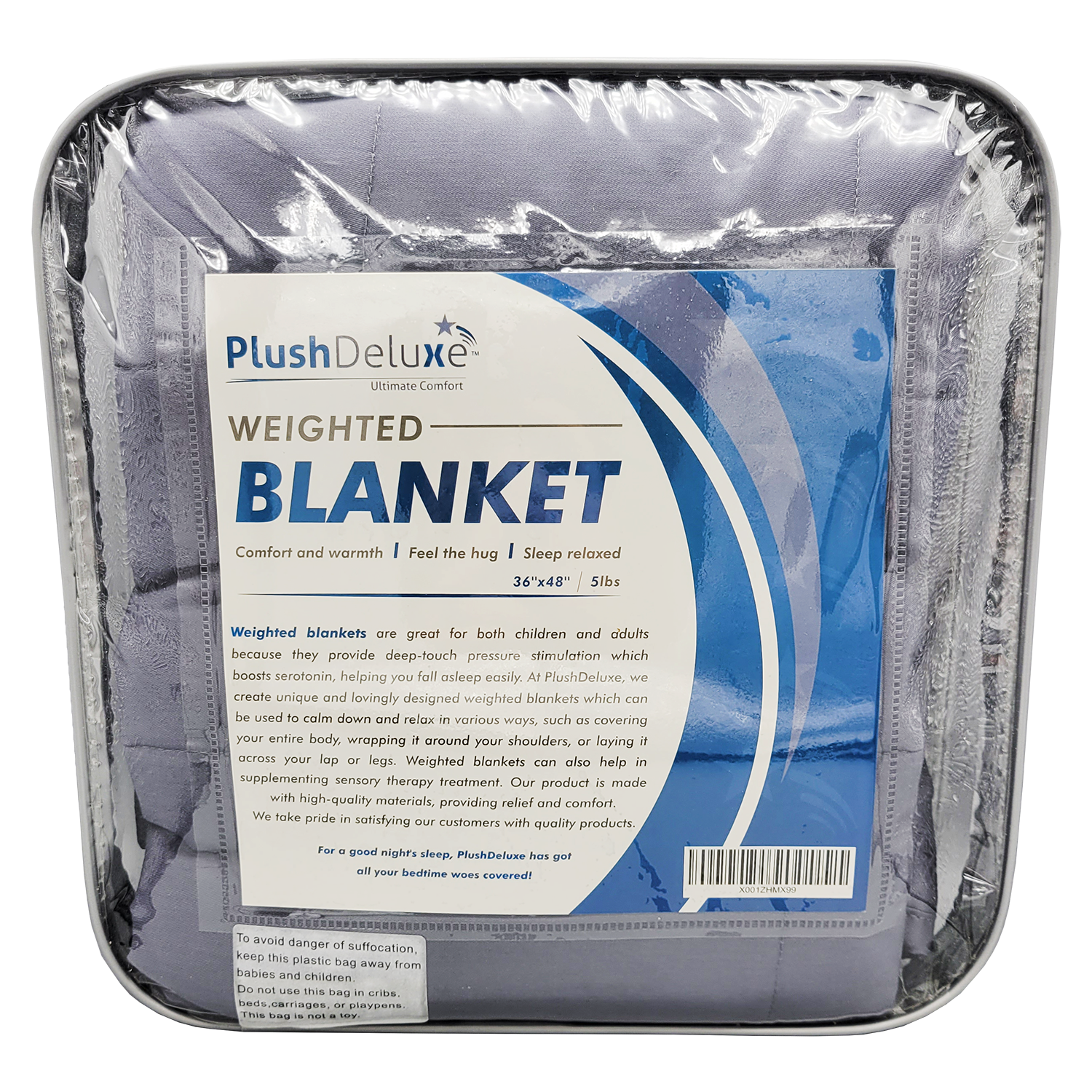 PlushDeluxe Soft Weighted Blanket, Retail Poly Bag, FOB KS