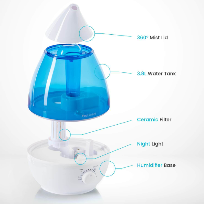 ProBreeze 3.8 Litre Ultrasonic Cool Mist Humidifier with Aroma Diffuser, FOB KS