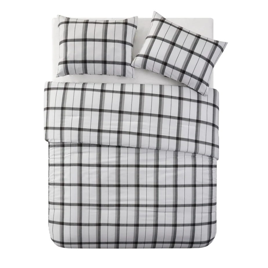 Perry Ellis Portfolio Shea Ivy 3-Piece Comforter Set Grey/White, FOB KS