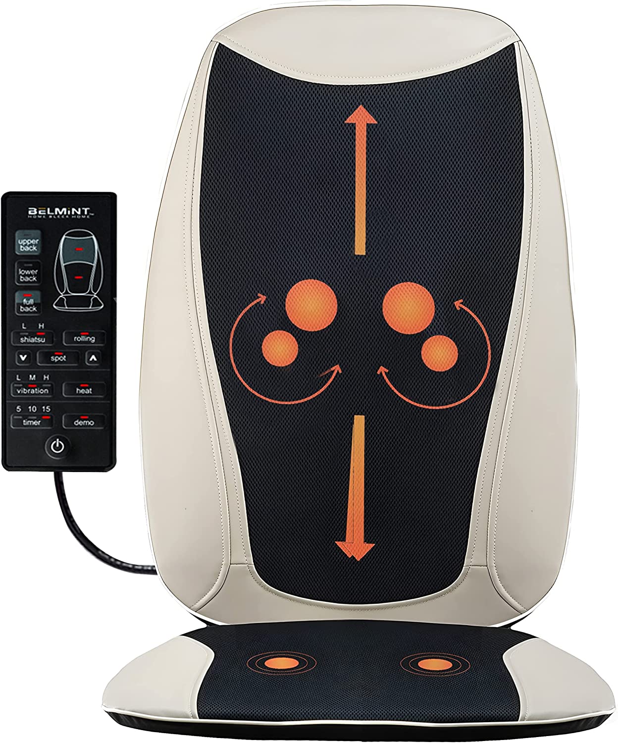 Belmint Seat Cushion Massager with Shiatsu Vibration, Soothing Heat for Back
