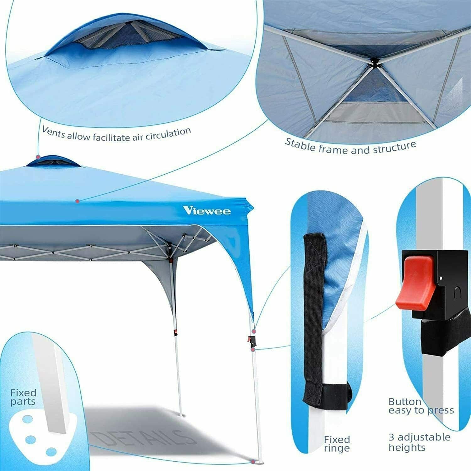 Viewee Outdoor Portable Anti-UV Waterproof 10' X 10' Instant Canopy Tent W/ Bag