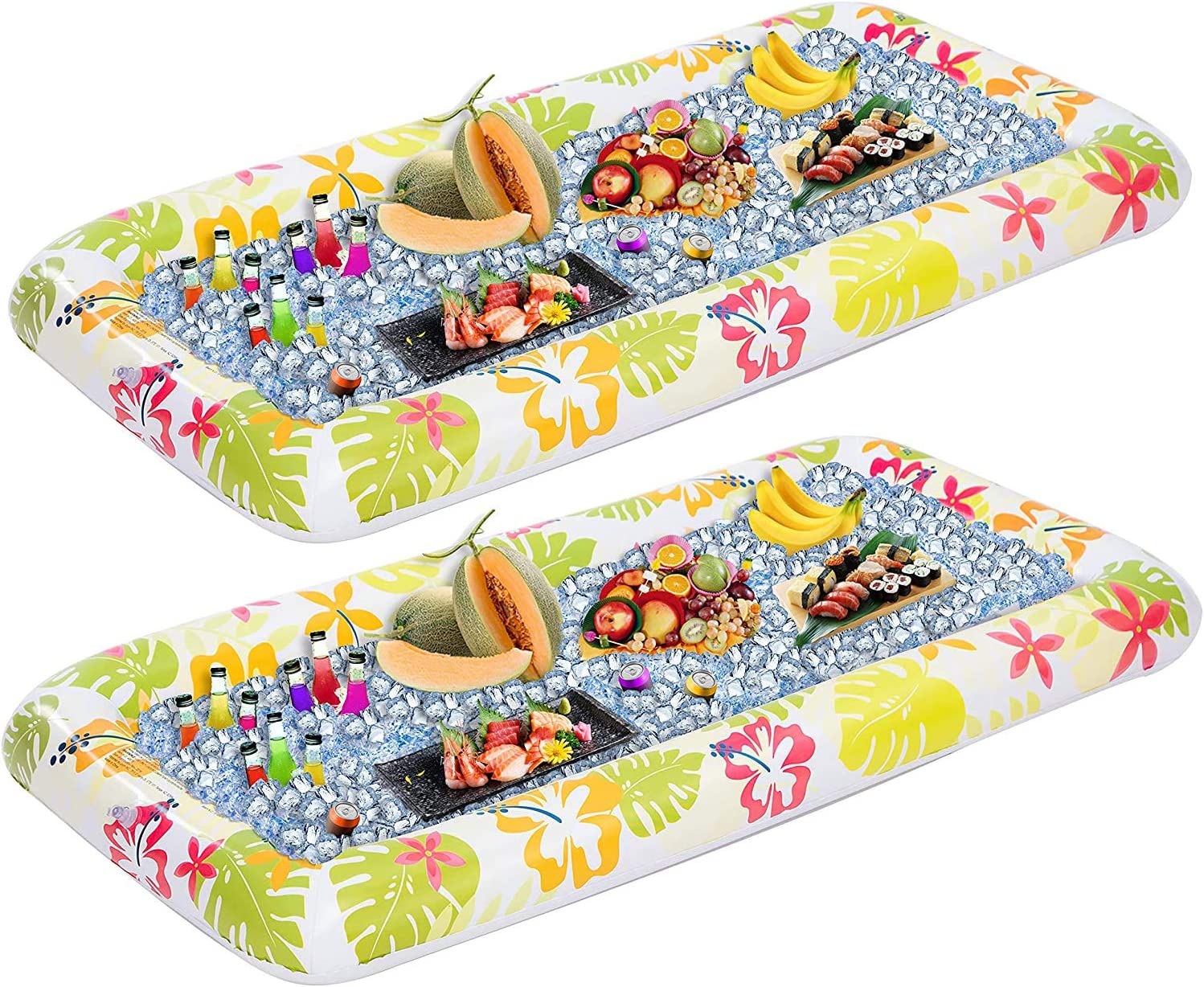 JOYIN 2 Pack Inflatable Serving Bars with Drain Plug, Tropical Inflatable Cooler Ice Buffet Salad Serving Trays Drink Holder for Indoor Outdoor Beach Luau Party, Picnic, and Pool Party, Yellow