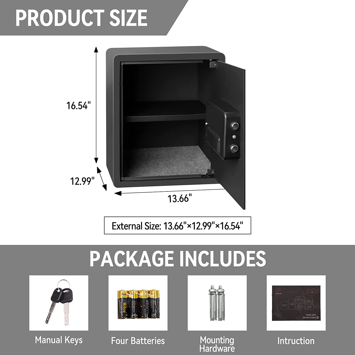 WINCENT Home Security Safe with Programmable Keypad Steel Safe Lock Box with Alarm System & Emergency Key for Office Home Hotel Gun Passport Money Valuables 1.5 Cubic Feet