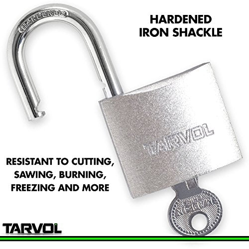 TARVOL Steel Padlock with Keys (Heavy Duty Security) Safely Lock Interior or Exterior Gates, Sheds, Lockers, Bikes, Tool Box, or Containers. Includes 3 Master Keys