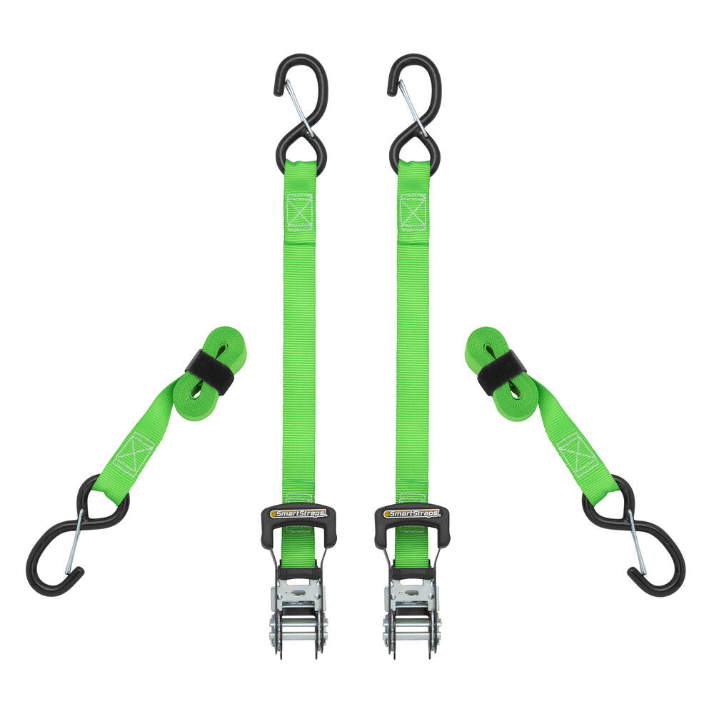 SmartStraps 1 x 10' Green Padded D-Handle Ratchet Strap Tie Down w/Gated Hook - 2 Pack