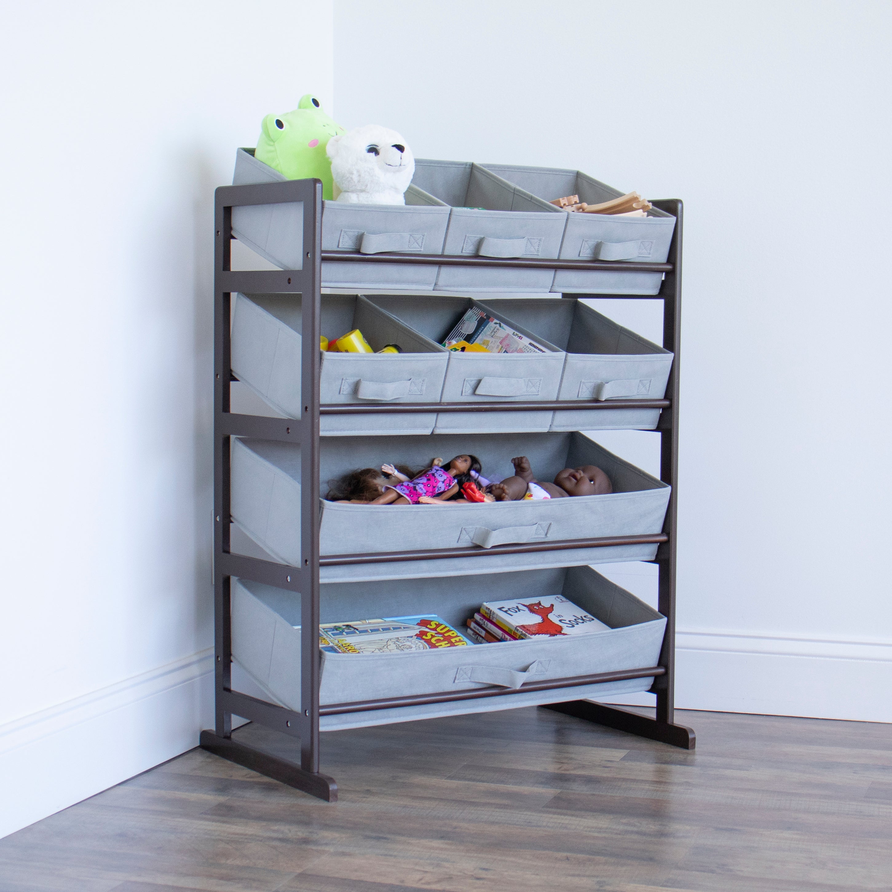 Humble Crew Oslo Standard Fabric Bin Organizer, 6 Small Bins & 2 Large Bins, Dark Pine & Grey or Dark Pine & Navy