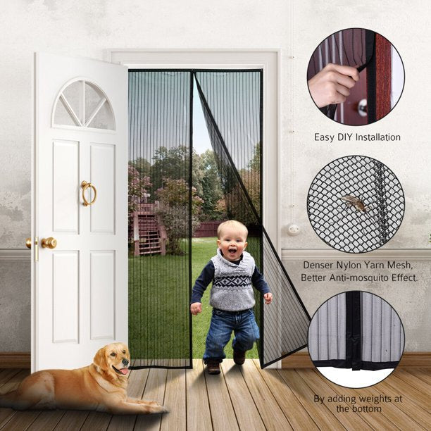 Homitt Magnetic Screen Door with Durable Fiberglass Mesh Curtain 36"x83", FOB KS