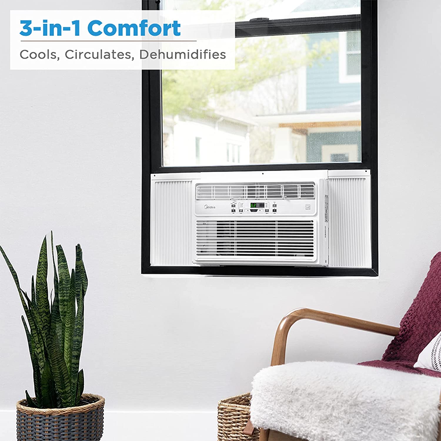 MIDEA EasyCool Window Air Conditioner - Cooling, Dehumidifier, Fan with remote control - 10,000 BTU, Rooms up to 450 Sq. Ft. (MAW10R1BWT Model)