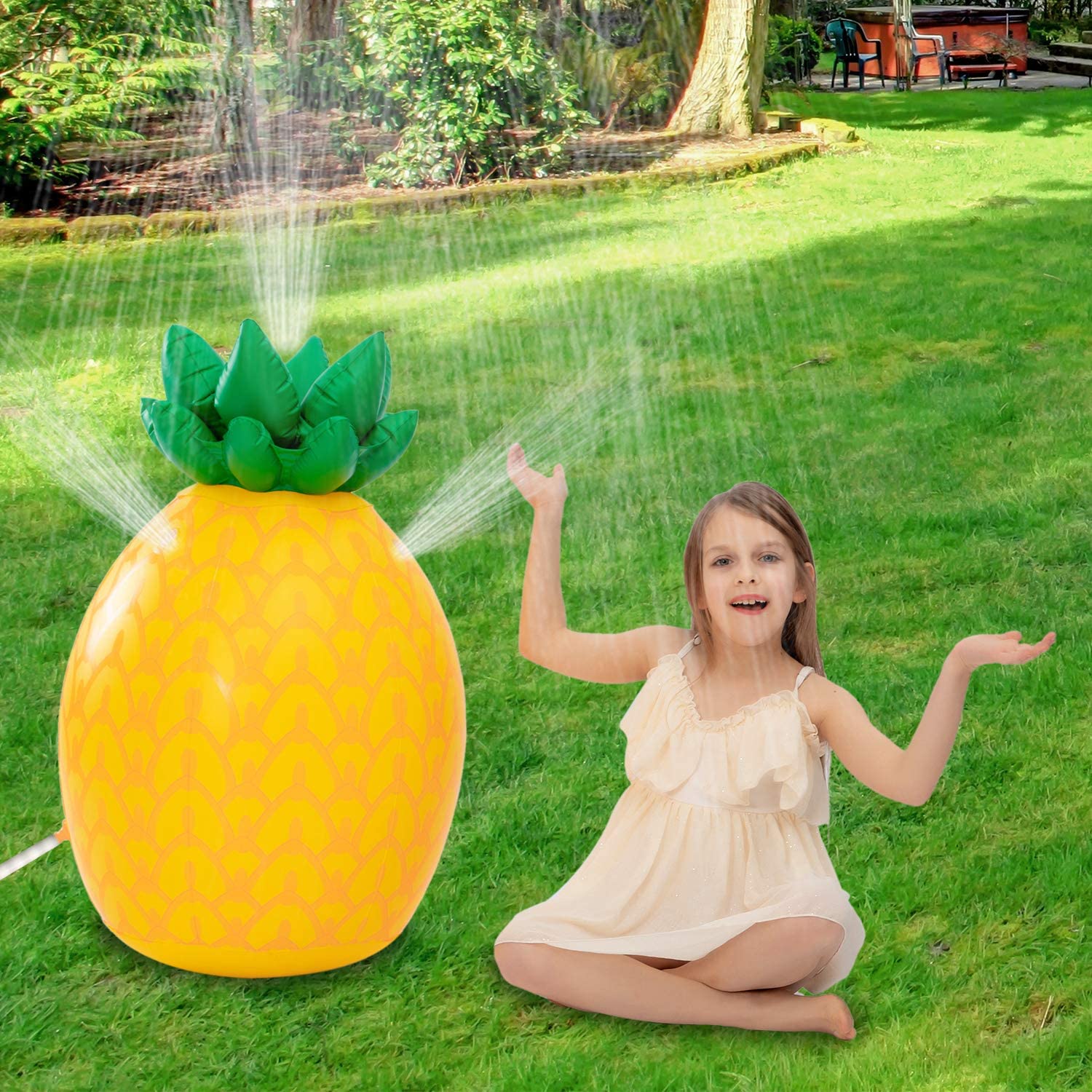 JOYIN Inflatable Tropical Pineapple Sprinkler, 35 Lawn Sprinkler for Kids Water Toy for Boys and Girls,  Water Party Outdoor Sprinkler for Water Fun