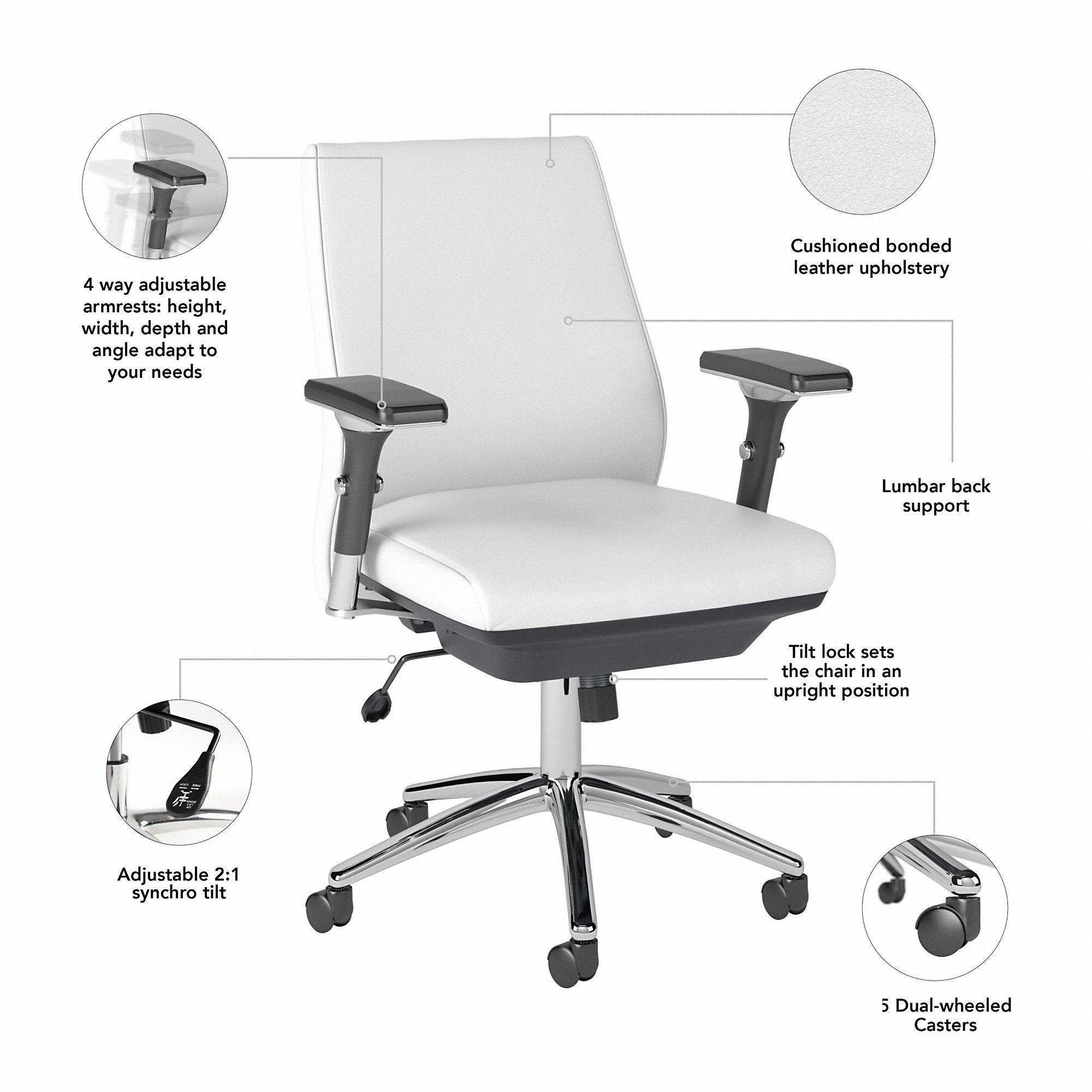 Bush Business Mid Back Manager's or Guest Chair in White, FOB OH