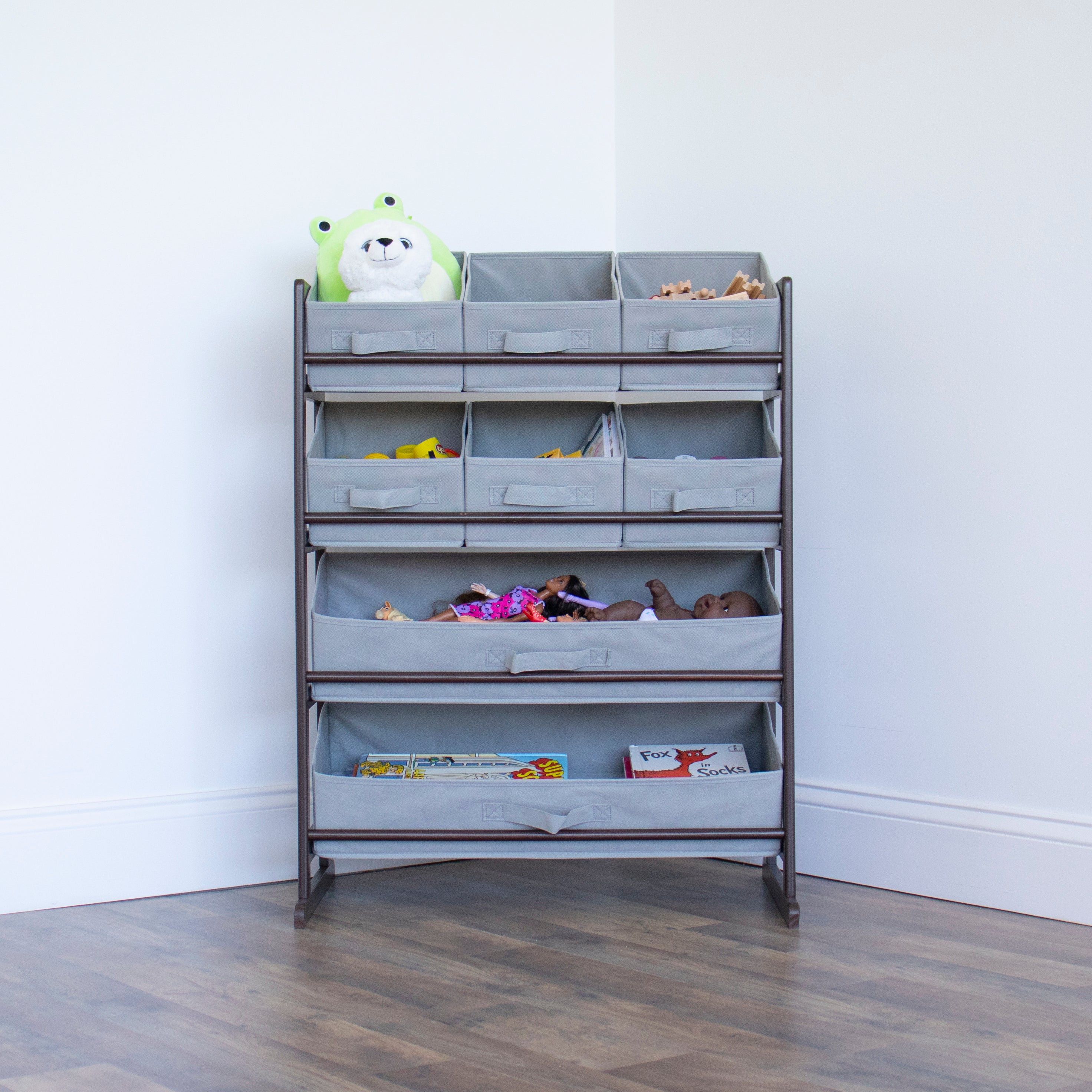 Humble Crew Oslo Standard Fabric Bin Organizer, 6 Small Bins & 2 Large Bins, Dark Pine & Grey or Dark Pine & Navy
