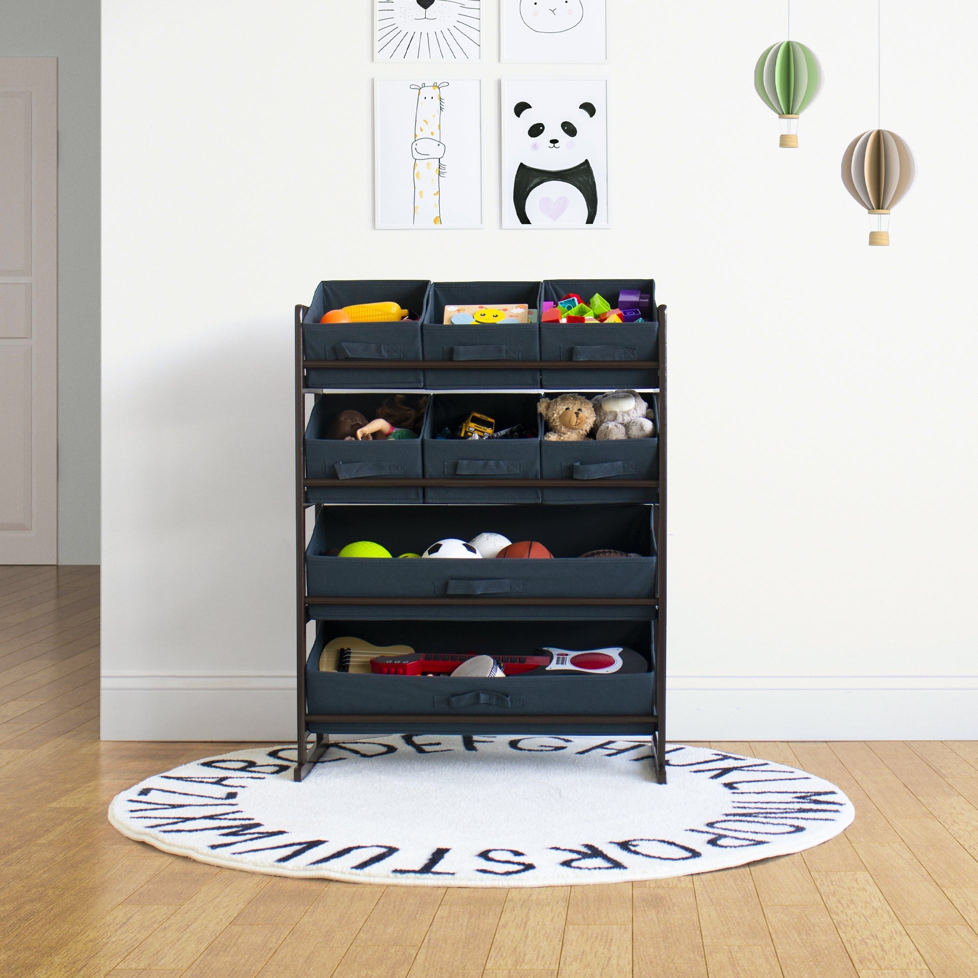 Humble Crew Oslo Standard Fabric Bin Organizer, 6 Small Bins & 2 Large Bins, Dark Pine & Grey or Dark Pine & Navy