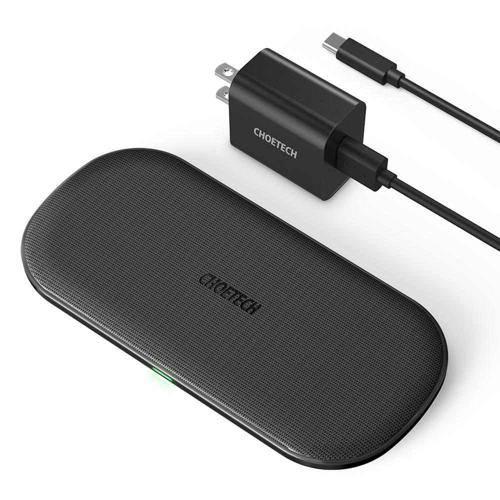 Choetech Dual Wireless Charger, QI Certified 5 Coils Fast Wireless Charging Pad, FOB KS