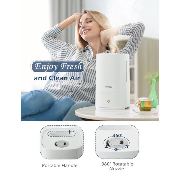 Homasy Top Filling Cool Mist Humidifier for Bedrooms, 4.5L/1.18 Gallon, 28dB, FOB KS