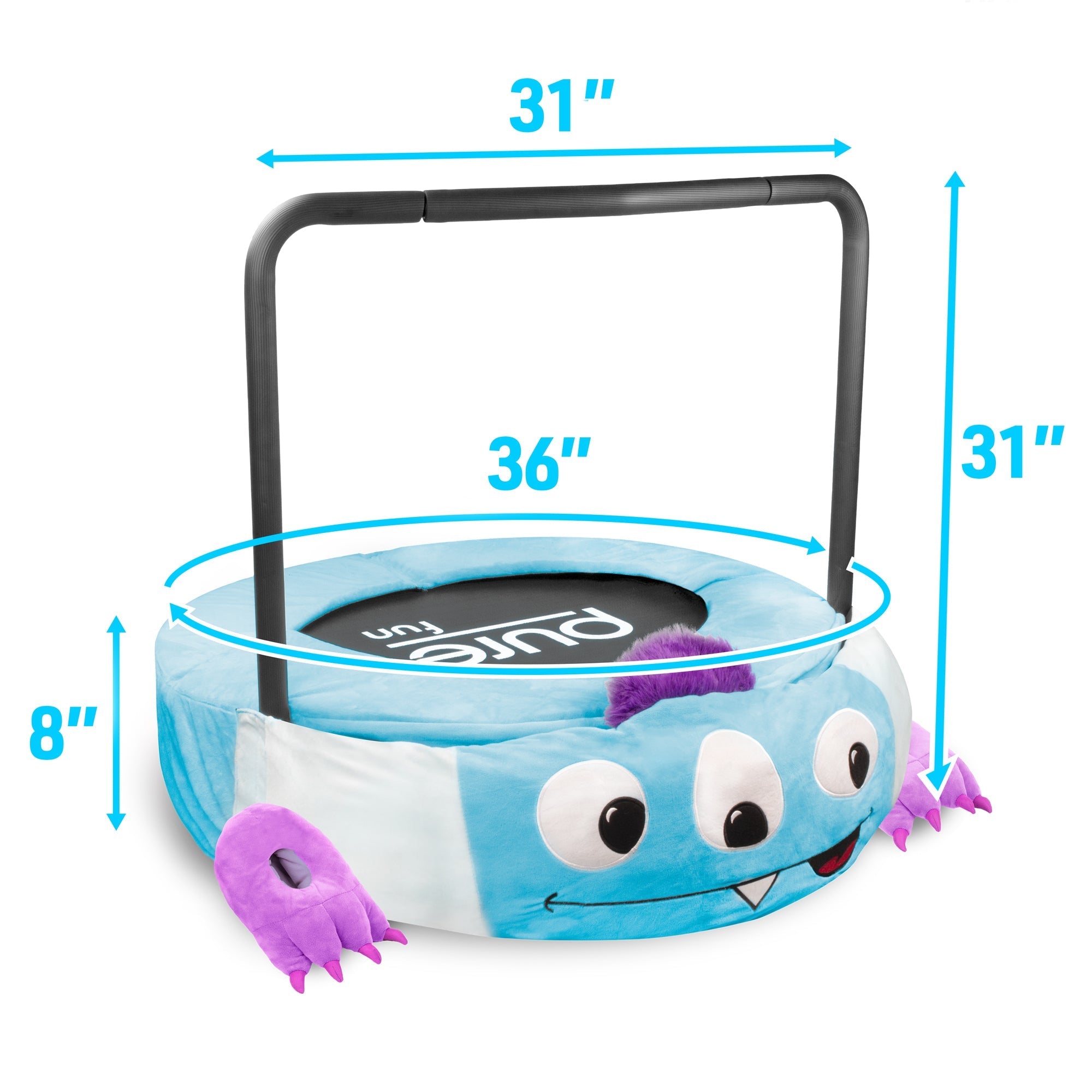 Pure Fun 36-inch Monster Plush Jumper Kids Trampoline with Handrail, Includes Pillow and Slippers, 75lb Weight Limit