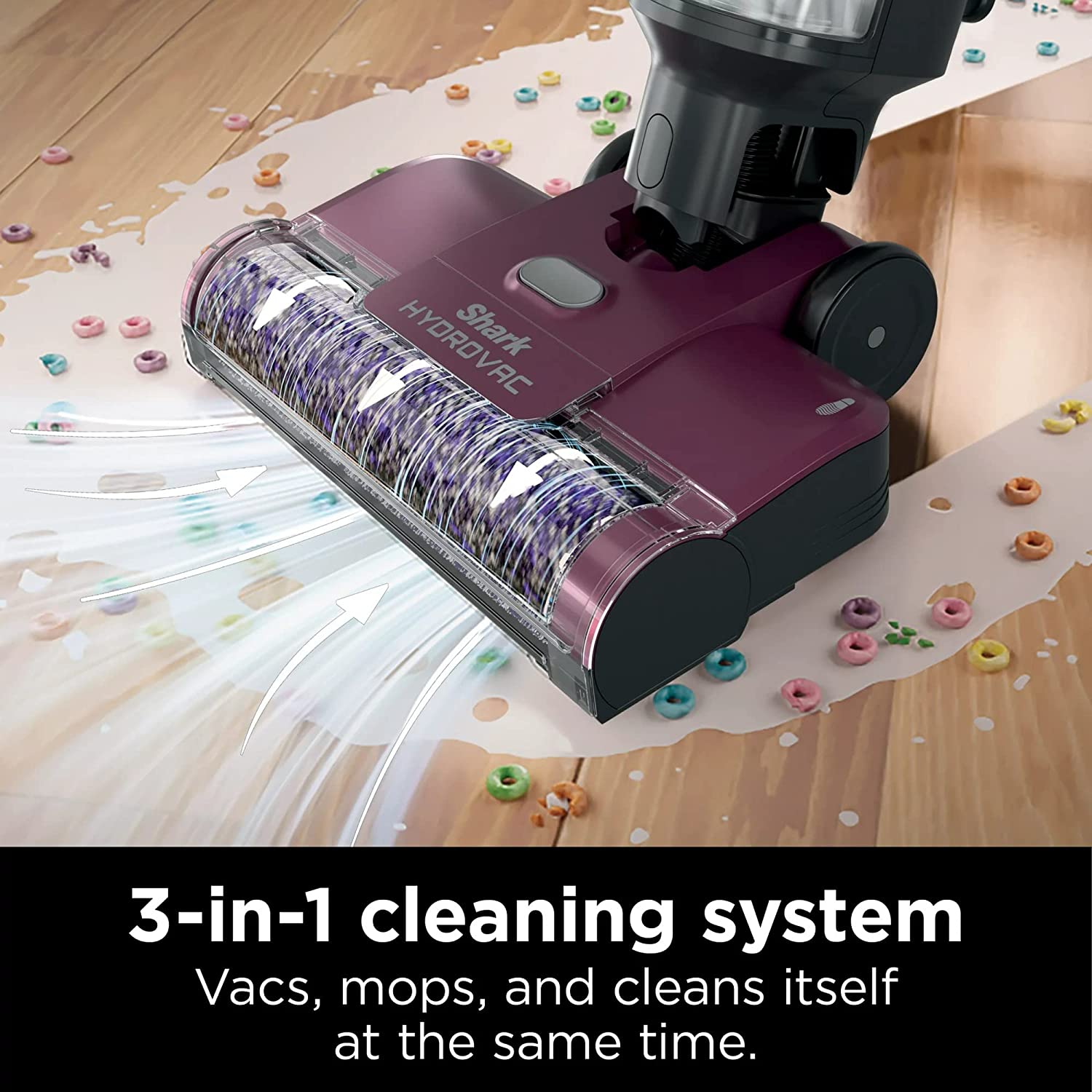 Shark WD100 HydroVac 3-in-1 Vacuum, Mop & Self-Cleaning Corded System w/Brushroll*, Perfect for Hardwood, Tile, Marble, Laminate & Area Rugs, 1 cleaning solution included (Renewed)